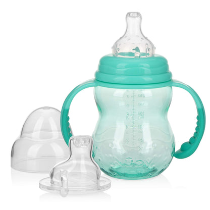 Nuby 3 in 1 Baby Bottle to Training Sippy Cup - 8 Oz Toddler Cups Spill Proof with Soft Spout, Nipple & Removable Grip Handles - Dishwasher Safe (Blue)