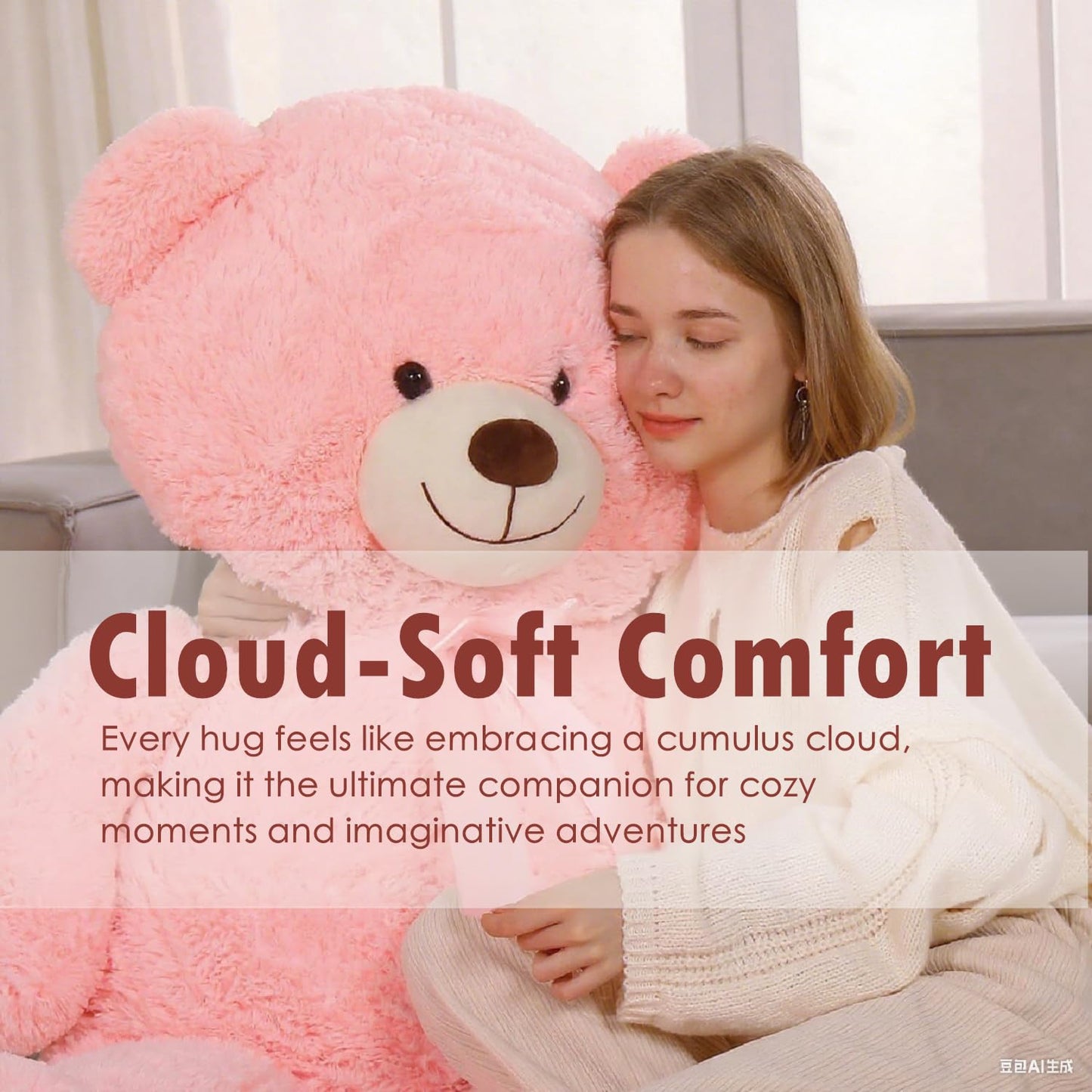 Tezituor 59" Gaint Teddy Bear Stuffed Animal,5ft Life Size Big Teddy Bears,Light Brown Cute Soft Plush Toy,Gifts for Kids Girls Boys Girlfriend Valentine,Christmas,Birthday,Baby Shower,Wedding Party