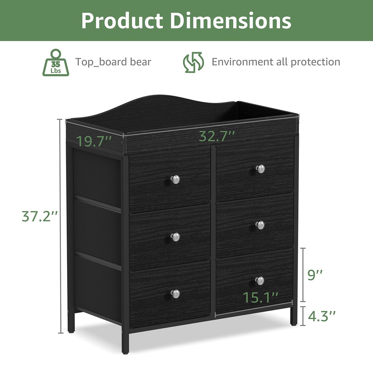 BOLUO Changing Table Dresser with 6 Fabric Drawers, Baby Dresser with Changing Table Top Diaper Changing Station with Storage for Nursery Modern