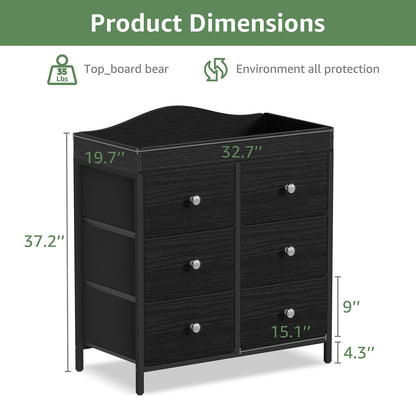 BOLUO Changing Table Dresser with 6 Fabric Drawers, Baby Dresser with Changing Table Top Diaper Changing Station with Storage for Nursery Modern