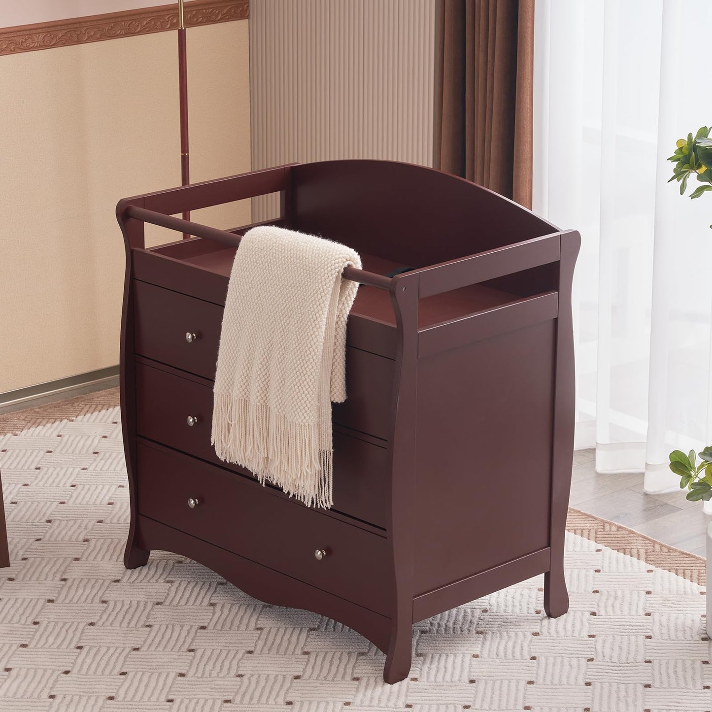 3-Drawer Changing Table, Safety Rails & Strap, Infant Diaper Changing Station with Drawers, Baby Diaper Changing Table Dresser for Nursery, Easy Assembly (White)