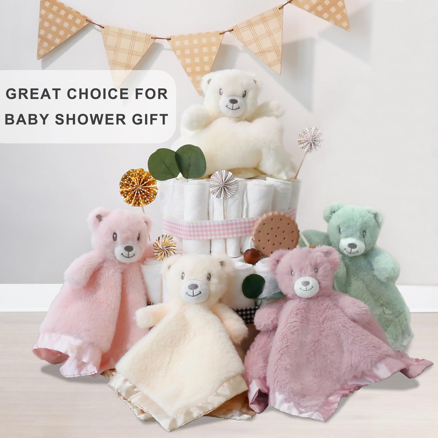 Bear Security Blanket Soft Baby Lovey Fluffy Blanket Unisex Lovie Snuggle Toy Baby Bear Stuffed Gift for Newborn, Boys and Girls, 13.5 Inch
