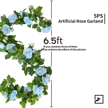 ZIFTY 5Pcs 32.5FT Pink Flower Garland Fake Rose Vines for Tea Party Mother's Day Decorations Faux Artificial Floral Garland Hanging Rose Ivy for Baby Shower Wedding Arch Ceremony Outdoor Wall Decor