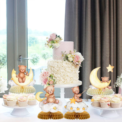 Tarklanda 9 Pcs Bear Baby Shower Honeycomb Centerpieces for Boys Party Decorate,Little Bear Balloons Cutouts Table Topper Honeycomb 3D Table Decoration for Kids Baby Shower Birthday Party Supplies