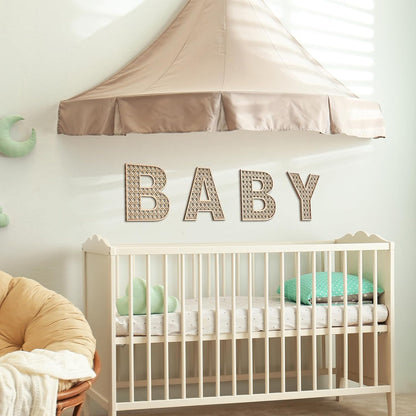 4 Pcs Wooden Nursery Decor Baby Letters Sign Rattan 8 Inch Wood Wildflower Nursery Letters Boho Wall Decor for Baby Shower Newborn Birthday Gift