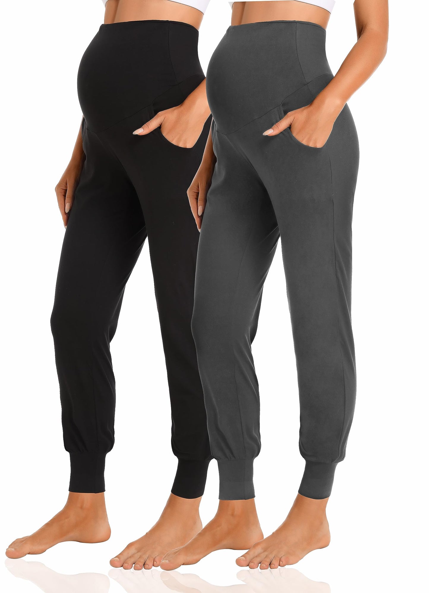 V VOCNI Women's Maternity Pants Maternity Activewear Jogger Track Cuff Sweatpants Over The Belly Stretchy Pregnancy Pants