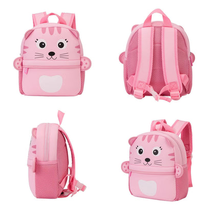 KK CRAFTS Preschool Toddler Backpack with Leash, 3D Cute Cartoon Neoprene Animal Schoolbag for Kids Boys Girls(Pink Dinosaur)