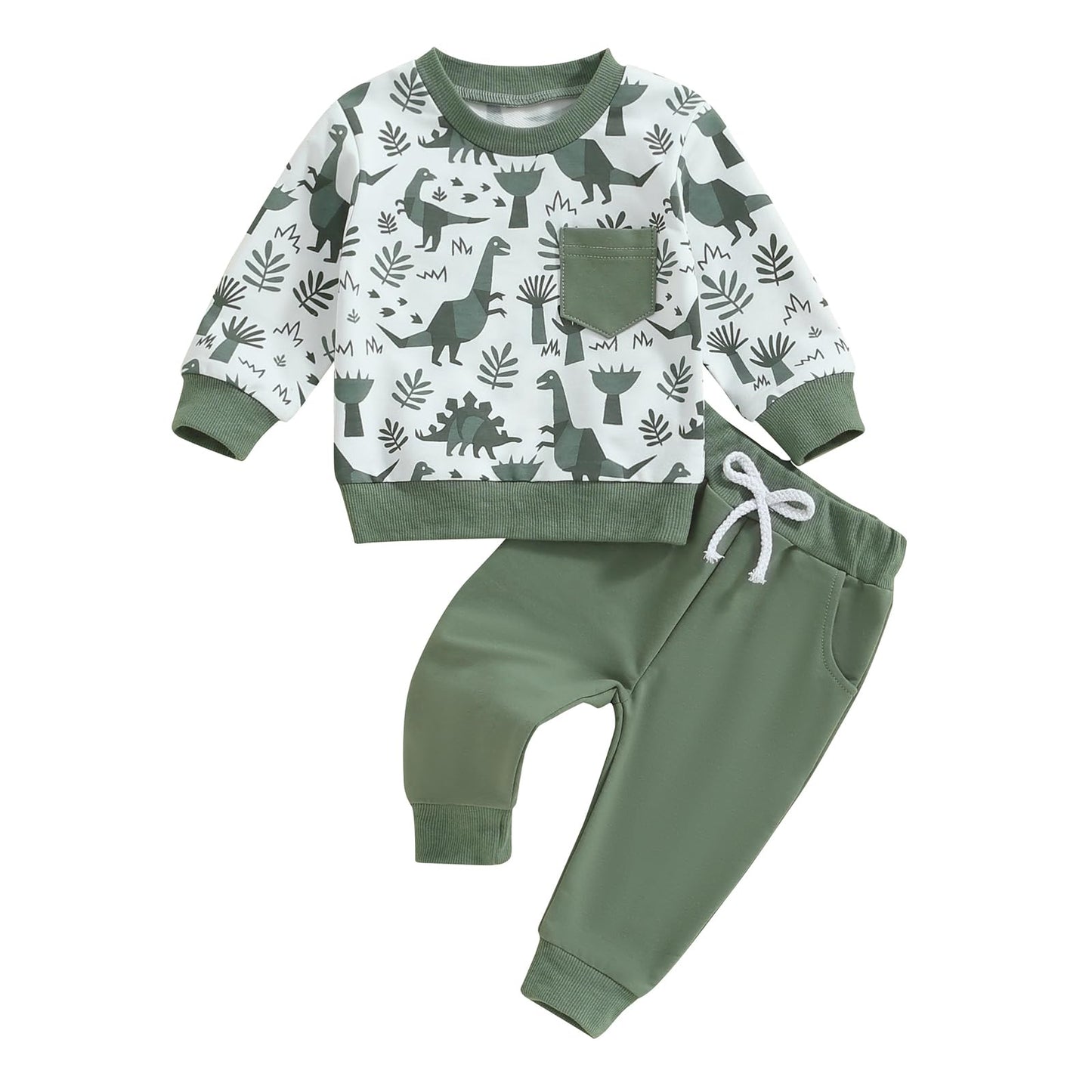 MA&BABY Toddler Boys Clothes Dinosaur Print 6 12 18 24 Months 3T 4T Outfits Long Sleeve Pullover Jogger Pant 2PC Sets