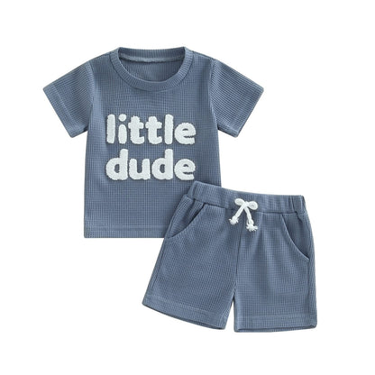 Toddler Baby Boy Summer Clothes Embroidered Waffle Short Sleeve T-Shirts Elastic Shorts Newborn Infant Boy Outfits