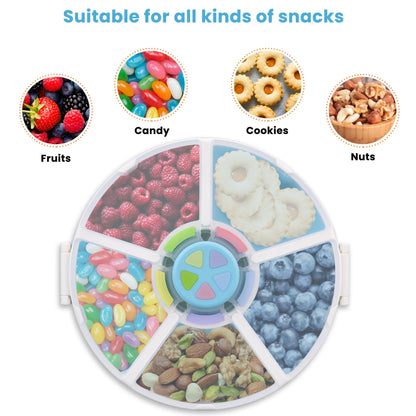 Kids Snack Rotator Container Reusable Snack Box with 5 Compartment Dispenser and Lid, Color Matching Opening Lid, BPA and PVC Free, for Toddlers, Babies, Home, School, Travel (1 Pack- Pink)