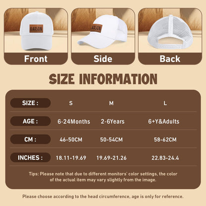 Personalized Baby Baseball Cap Toddler Baseball Hat for Boys & Girls - Infant Sun Hat