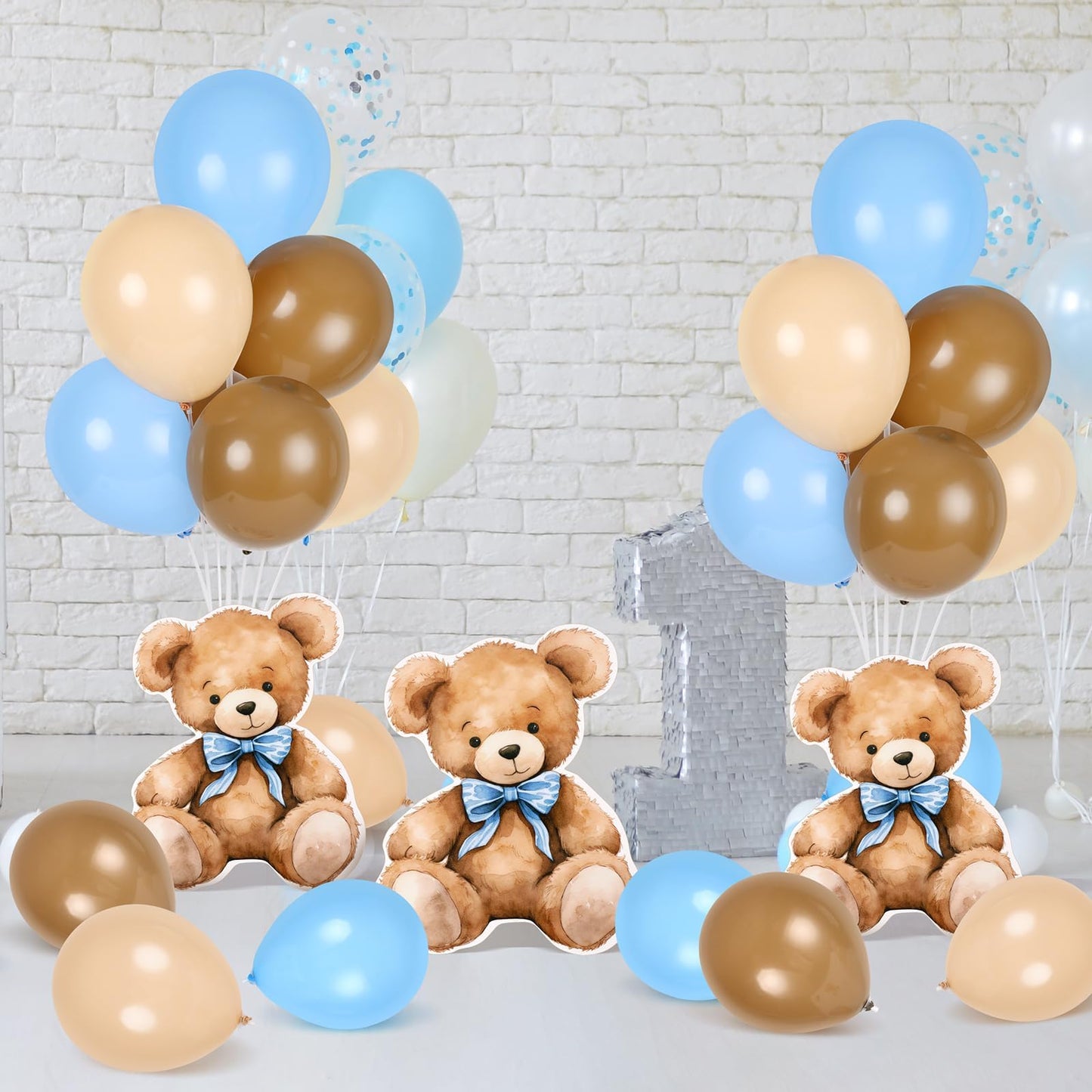 4 Sets Balloon Stand Kit for Table Bear Baby Shower Tables Centerpieces with Balloon Boy Baby Shower Decorations for Bear Theme Gender Reveal Birthday Party Table Decorations Supplies (Brown Bear, 4)