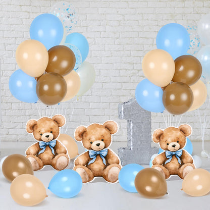 4 Sets Balloon Stand Kit for Table Bear Baby Shower Tables Centerpieces with Balloon Boy Baby Shower Decorations for Bear Theme Gender Reveal Birthday Party Table Decorations Supplies (Brown Bear, 4)