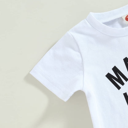 Kupretty Toddler Baby Boy Summer Clothes Letter Graphic Short Sleeve Shirt T-Shirt Tops + Casual Shorts Outfit Set