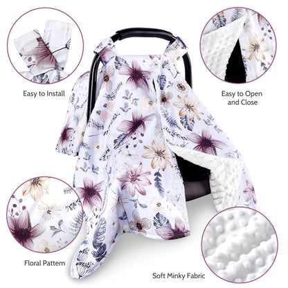 Baby Car Seat Cover, Peekaboo Opening Spring Car Seat Canopy for Baby Girls Boys, Mom Nursing Breastfeeding Covers, Blanket for Infant, Pink Watercolor Flower