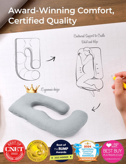 Momcozy Pregnancy Pillows for Sleeping, U Shaped Full Body Maternity Pillow with Removable Cover - Support for Back, Legs, Belly, HIPS for Pregnant Women, 57 Inch Pregnancy Pillow for Women, Grey