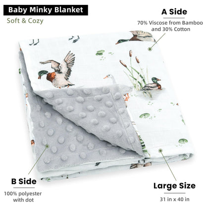 LifeTree Minky Baby Girl & Boy Blankets, Soft Double Layer Swaddle Blankets, Muslin Front and Dotted Fleece Backing Receiving Bed Throw Blanket for Newborn Unisex, 31X40 Inches, Bear Pattern