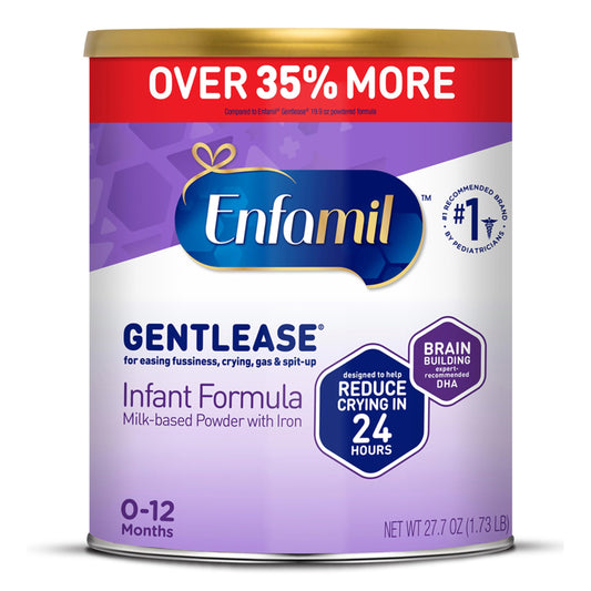 Enfamil Gentlease Baby Formula, Clinically Proven to Reduce Fussiness, Crying, Gas & Spit-up in 24 hours, Brain-Building Omega-3 DHA & Choline, Infant Formula Powder, Baby Milk, 19.9 Oz Can, 4 Count