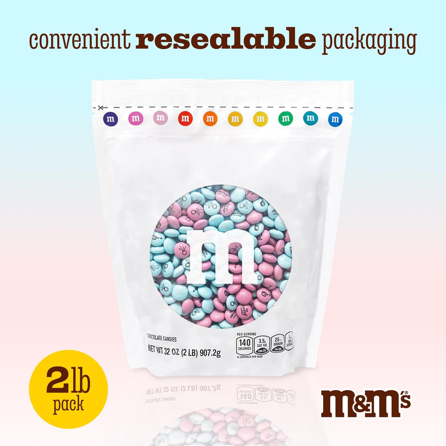 M&M'S World It's A Boy Milk Chocolate Candy 2lb Bag with White and Blue M&M'S for Baby Boy Showers Gender Reveal Parties and Baby Celebration Favors