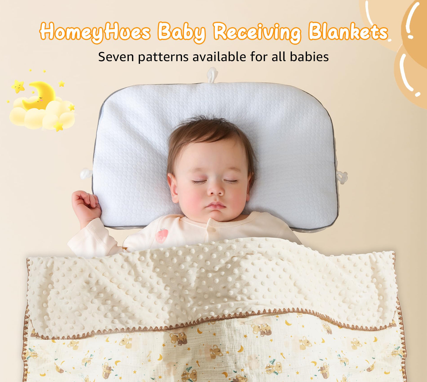 Baby Blanket Double Layer Cotton 40 x 40 Soft Receiving Blanket with Pattern Machine Washable Brown Bear