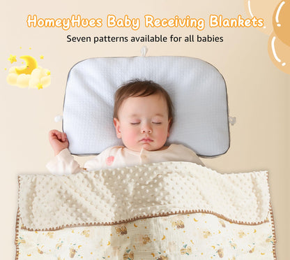Baby Blanket Double Layer Cotton 40 x 40 Soft Receiving Blanket with Pattern Machine Washable Brown Bear