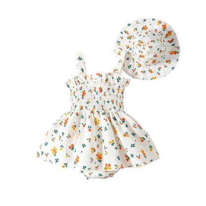 Toddler Baby Girl Summer Clothes Halter Floral Romper Dress Backless Outfits with Hat