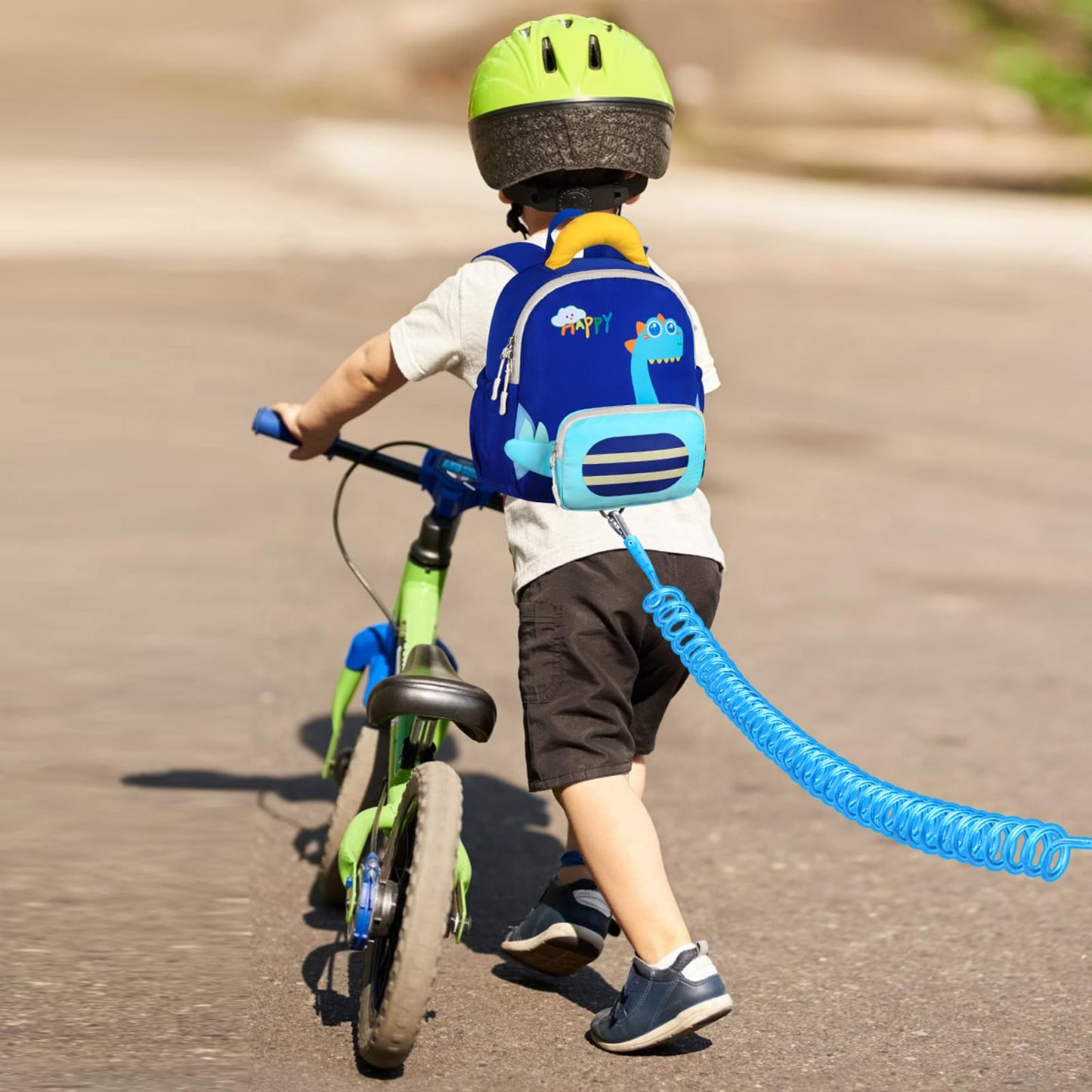 Accmor Toddler Leash Backpack with Anti Lost Wrist Link, Cute Dinosaur Bag Children Safety Walking Harness with Removable Little Pouch, Kids Travel Essential Mini Back Pack with Tether for Baby Boys