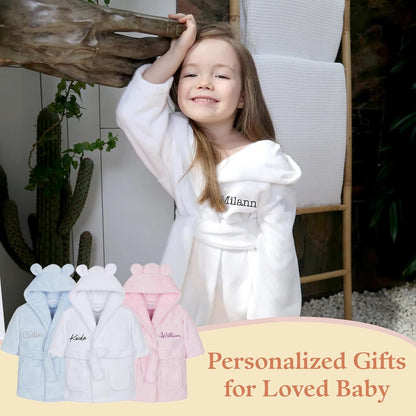 Personalized Flannel Kids Robes for Boys & Girls, BUGMKCS Customized Baby Toddler Cotton Premium Boys Robe with Embroidered Name, Cute Bear Spa Robe Girls Bathrobe, Perfect Gifts for Birthday, Christmas