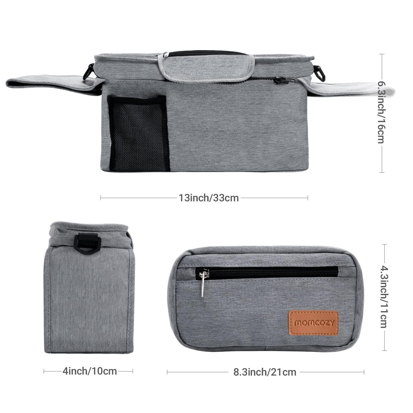Momcozy Universal Stroller Organizer, 2 Insulated Cup Holders, Removable Zip Pocket, Adjustable Straps, Large Capacity Baby Essentials Compact Design, Fits Any Stroller (Multicolor)