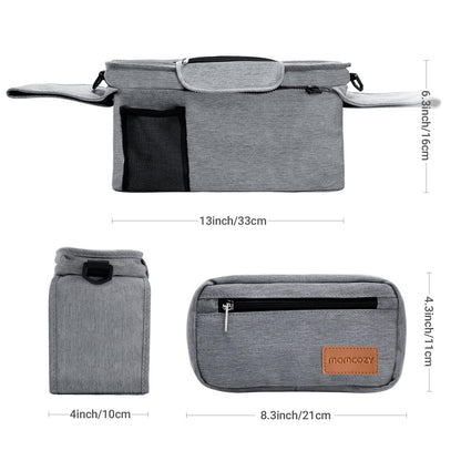 Momcozy Universal Stroller Organizer, 2 Insulated Cup Holders, Removable Zip Pocket, Adjustable Straps, Large Capacity Baby Essentials Compact Design, Fits Any Stroller (Multicolor)