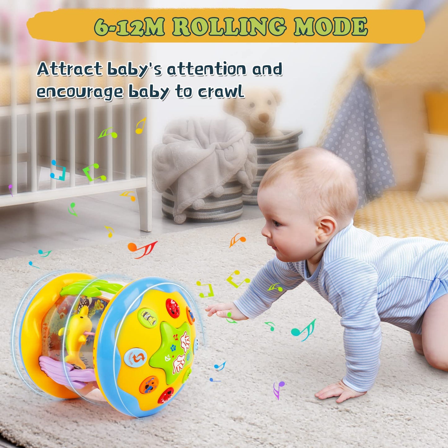 M SANMERSEN Baby Girl Toys 6-12 Months - Babies Ocean Rotating Projector Light Up Musical Toys for 12-18 Months Crawling Learning Tummy Time 1 2 Years Old Infant Boys Girls Gifts - Pink