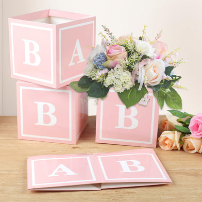 4 Pcs Baby Shower Flower Boxes Centerpieces Decoration Rose Gold Baby Block Floral Holder Centerpiece Baby In Bloom Gender Reveal Birthday Party Decors Table Display Its A Girl Its A Boy
