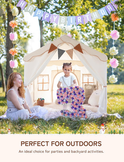 BESREY Kids Play Tent - 2 in 1 with Padded Mat & Lights, Large Playhouse with 2 Doors & 4 Windows, Indoor & Outdoor, Christmas Toddler Play Tent, 51" x 35" x 51