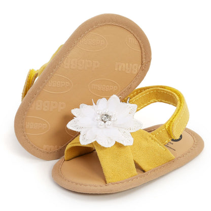 Baby Girls Princess Sandals, Big Rhinestone Flower Open Totes Anti-Skid Soft Sole Walking Shoes, Ankle Stick-On Summer Foot Wear