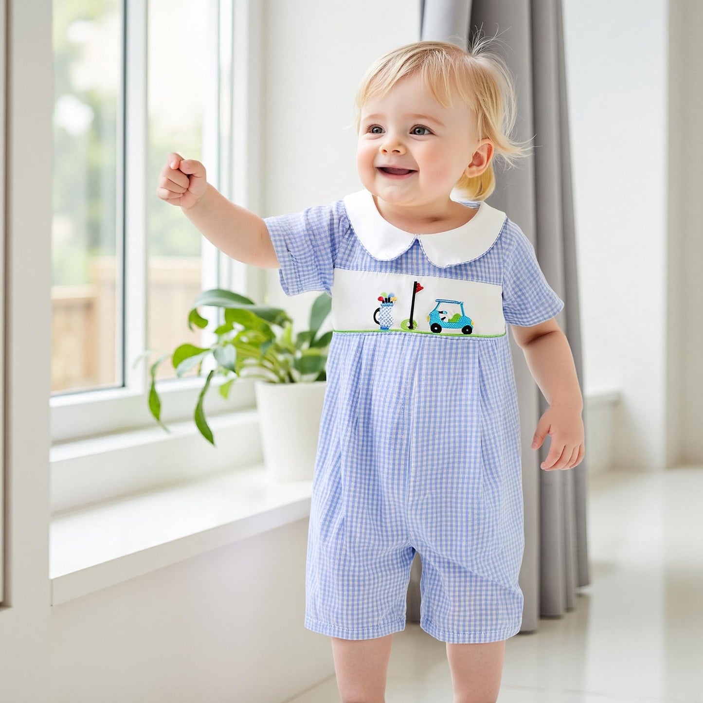 Baby Boy Rompers Half Button-up Jumpsuit Short Sleeve Bodysuit Summer Clothes