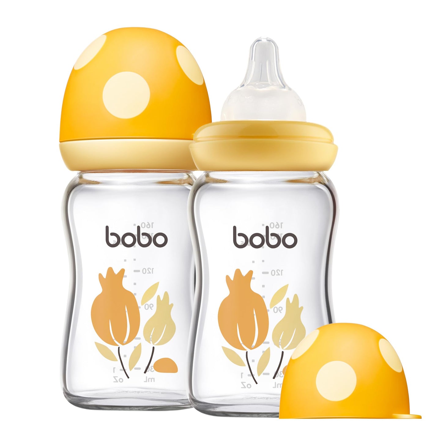 YOHKOH Natural Glass Baby Bottle with Natural Response Nipple, Newborn Anti-Colic Baby Bottles, Wide Neck Mushroom Cap Baby Bottle, Clear (8.8ounce (Pack of 4), Multicolour1)