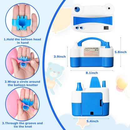 Balloon Pump Electric, Portable Automatic Dual Nozzle Inflator 110V 600W with Tying Tools for Birthday Gender Reveal Baby Shower Balloons Party Decorations