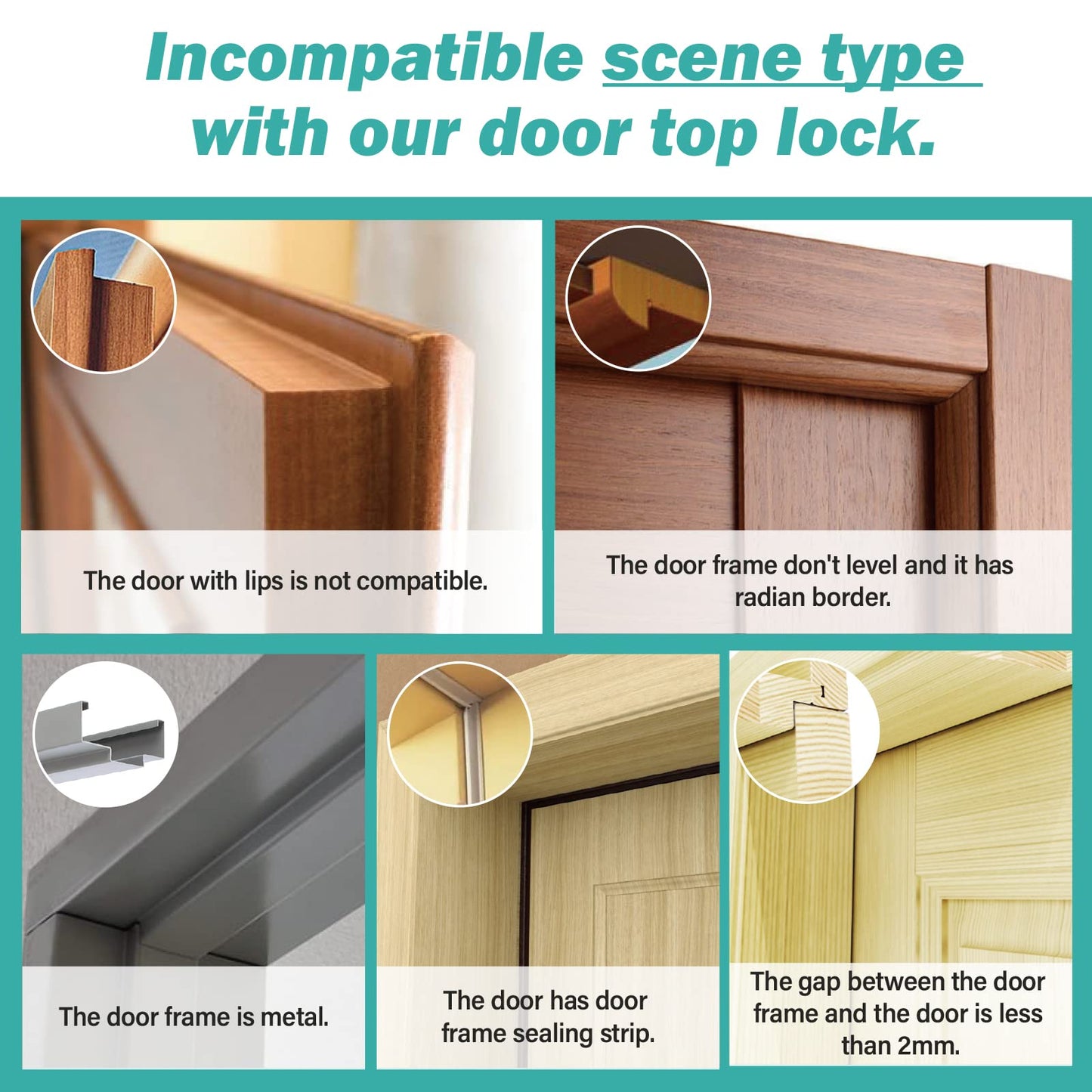 Child Proof Door Top Lock - BILLROAD Top Door Lock for Kids Safety Made of Sturdy Metal | Adjustable Lock Child Safety Top Lock for 0.8-2 inch Thick Interior Doors