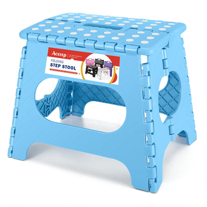 ACSTEP Folding Step Stool 9'' Tall Kids Step Stool Holds Up to 300 lb Plastic Foldable Step Stools for Kids Non-Slip Surface with Carry Handle Collapsible Stool for Home, Outdoor and Indoor(Black)