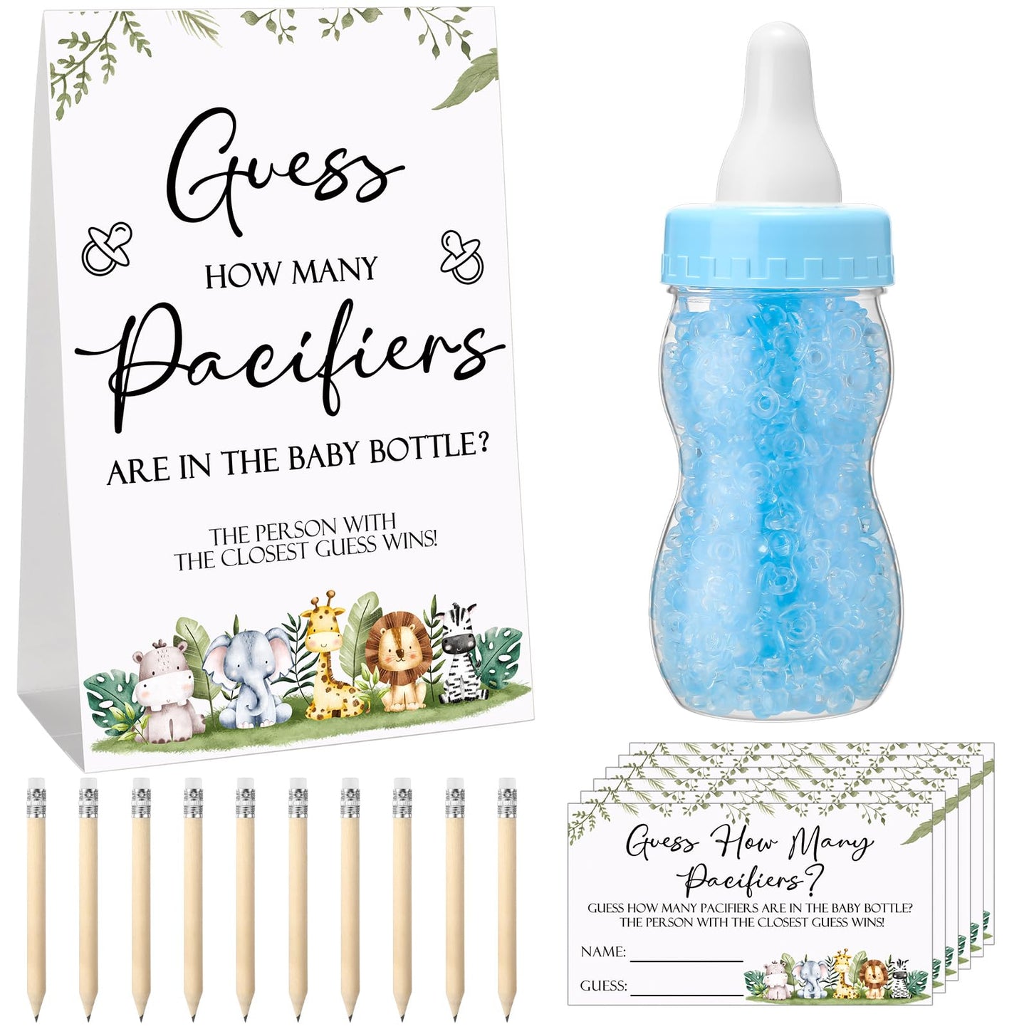 Roowest 512 Pcs Baby Shower Games Guess How Many Pacifiers Sign 100 Small Guessing Games 10 HB Pencils 750ml Milk Bottle 400 Acrylic Pacifiers Decoration for Guest Gender Reveal(Pink,Bear)
