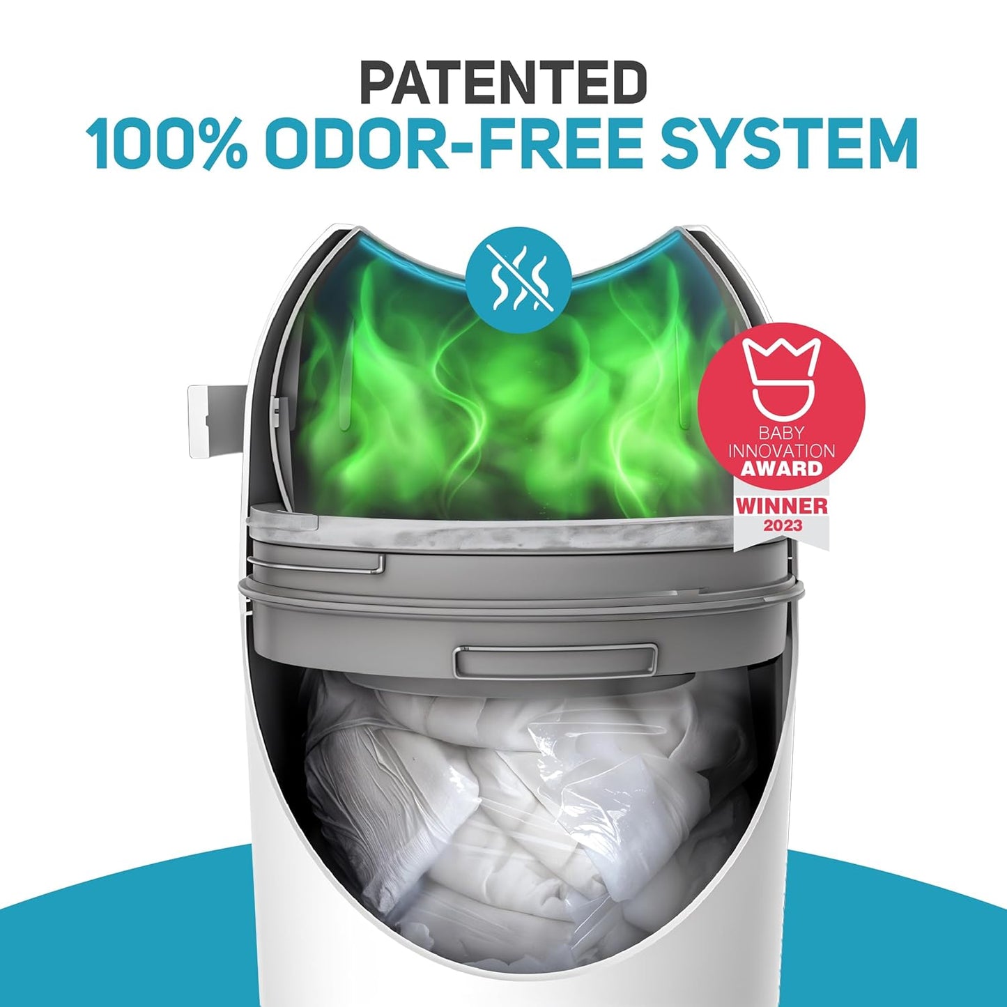 Magic Diaper Pail - Patented 100% Odor-Free System with Child-Safe Lock - Award-Winning Design - No Refills Required - Works with Regular Trash Bags - White