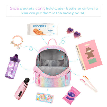 mibasies Mini Backpack for Girls Kids Rainbow Purse Dance Bag for Girls Gifts age 2 3 4 5 6 7 8 yrs