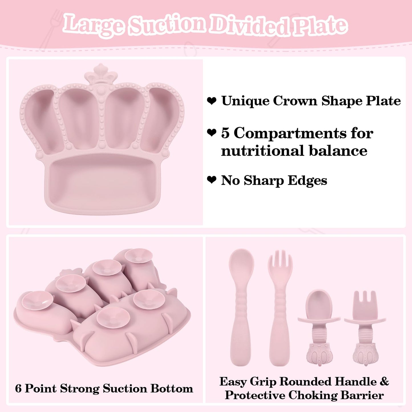 Silicone Baby Feeding Set 10 Pcs Baby Led Weaning Supplies Suction Bowl Divided Plate Baby Bibs Fruit Feeder Baby Spoons Forks Sippy Cup Toddler Utensil Sets Baby Essentials for Newborn Gift