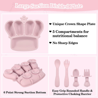 Silicone Baby Feeding Set 10 Pcs Baby Led Weaning Supplies Suction Bowl Divided Plate Baby Bibs Fruit Feeder Baby Spoons Forks Sippy Cup Toddler Utensil Sets Baby Essentials for Newborn Gift