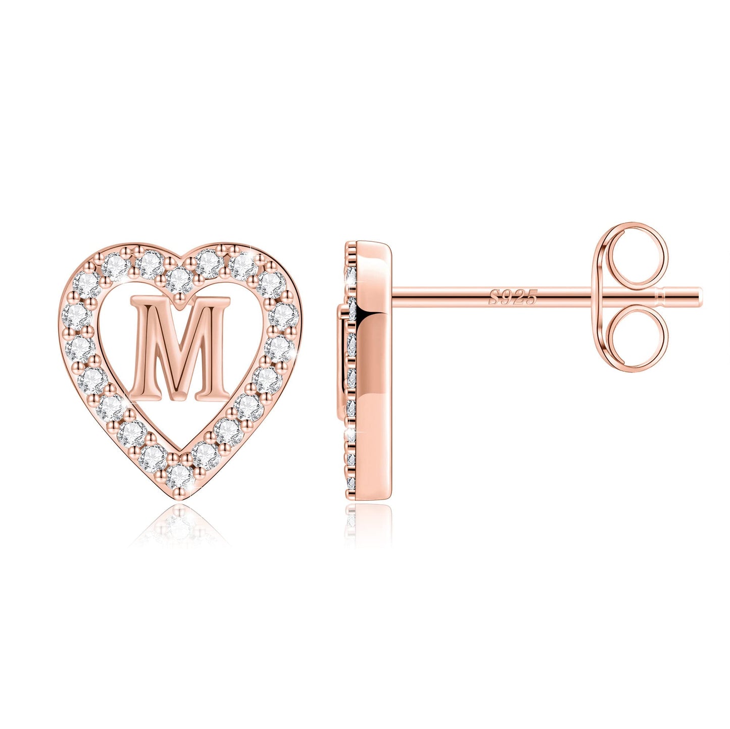 Anoup Heart Initial Stud Earrings - Gifts for Girls, Sterling Silver Post 14K Gold Plated All Over Hypoallergenic | CZ Simulated Diamond Stud Earrings | Birthday Gifts for Kids Toddlers Daughter