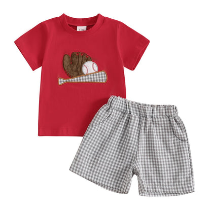 Toddler Baby Boy Baseball Outfit Short Sleeve T-shirt and Drawstring Shorts 2 Piece Baseball Clothing Sets