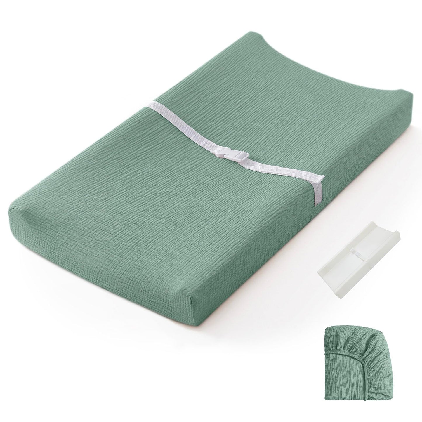 Blissful Diary Muslin Baby Changing Pad with Waterproof Lining Foam, Diaper Changing Table Pad with Cover for Dressers (Monstera, Avocado)