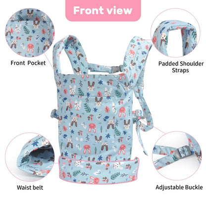 Baby doll carrier for baby girl Premiums soft straps and skin-friendly webbing stuffed animal carrier for kids and toddler facing in facing out and backpack 18 inch doll little flowers design