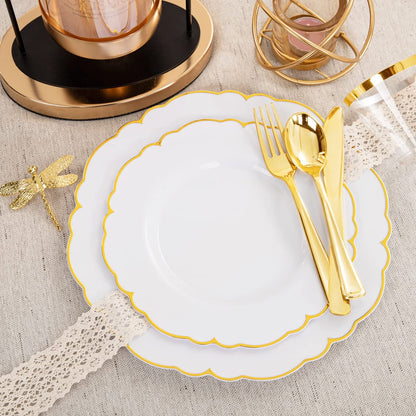 Morejoy 175PCS Rose Gold & Silver Plastic Dinnerware Set: 25 Plates, 25 Forks, 25 Knives, 25 Spoons, 25 Cups, 25 Napkins - Perfect for Wedding & Party