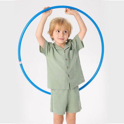 XMWEALTHY Toddler Baby Boy Summer Clothes Color Block Short Sleeve Button-down Shirt Tops + Cotton Pants Outfit Set